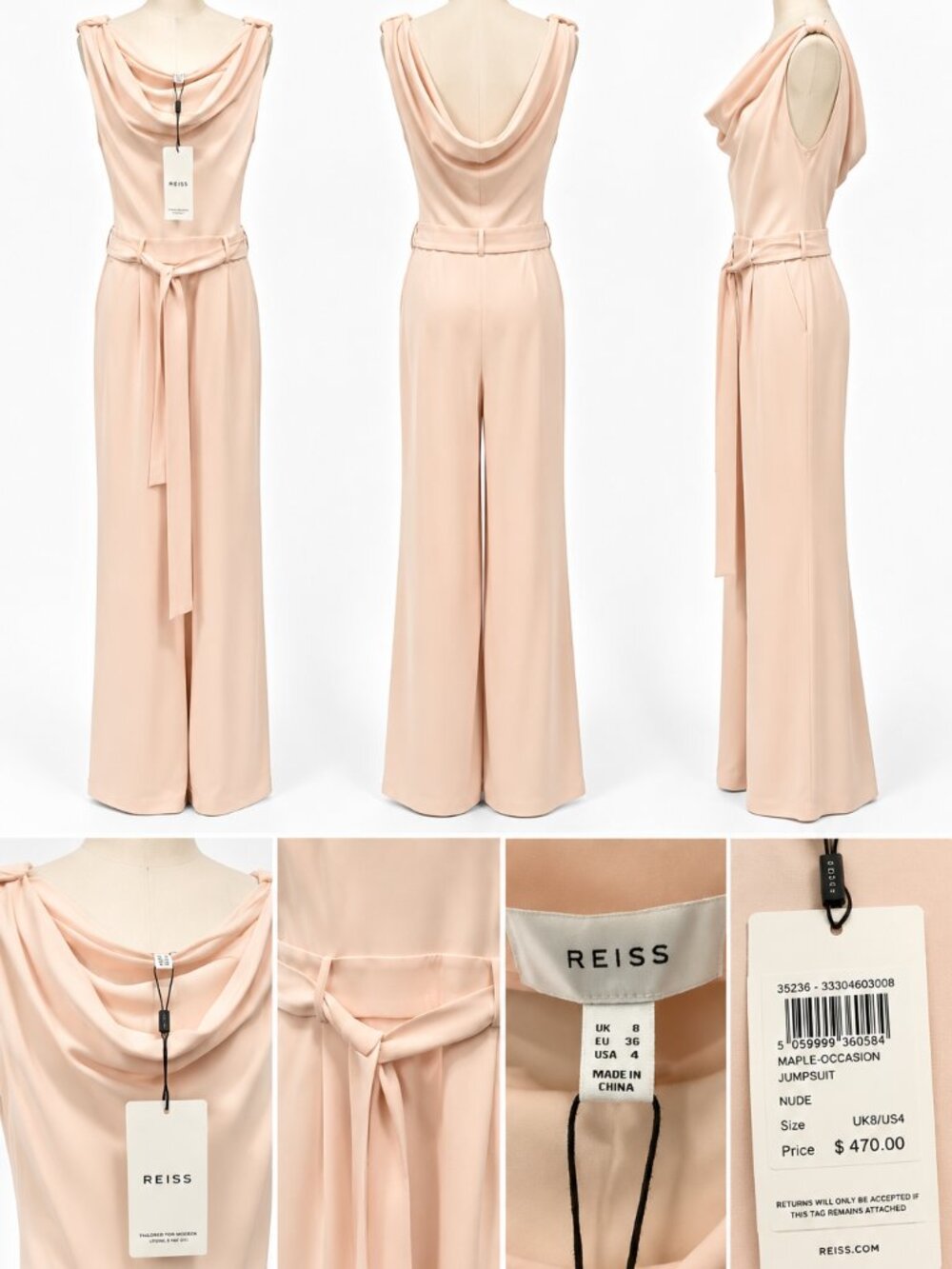 Reiss Maple Occasion Off-the-Shoulder Jumpsuit – Nude – US Size 4 – NWT